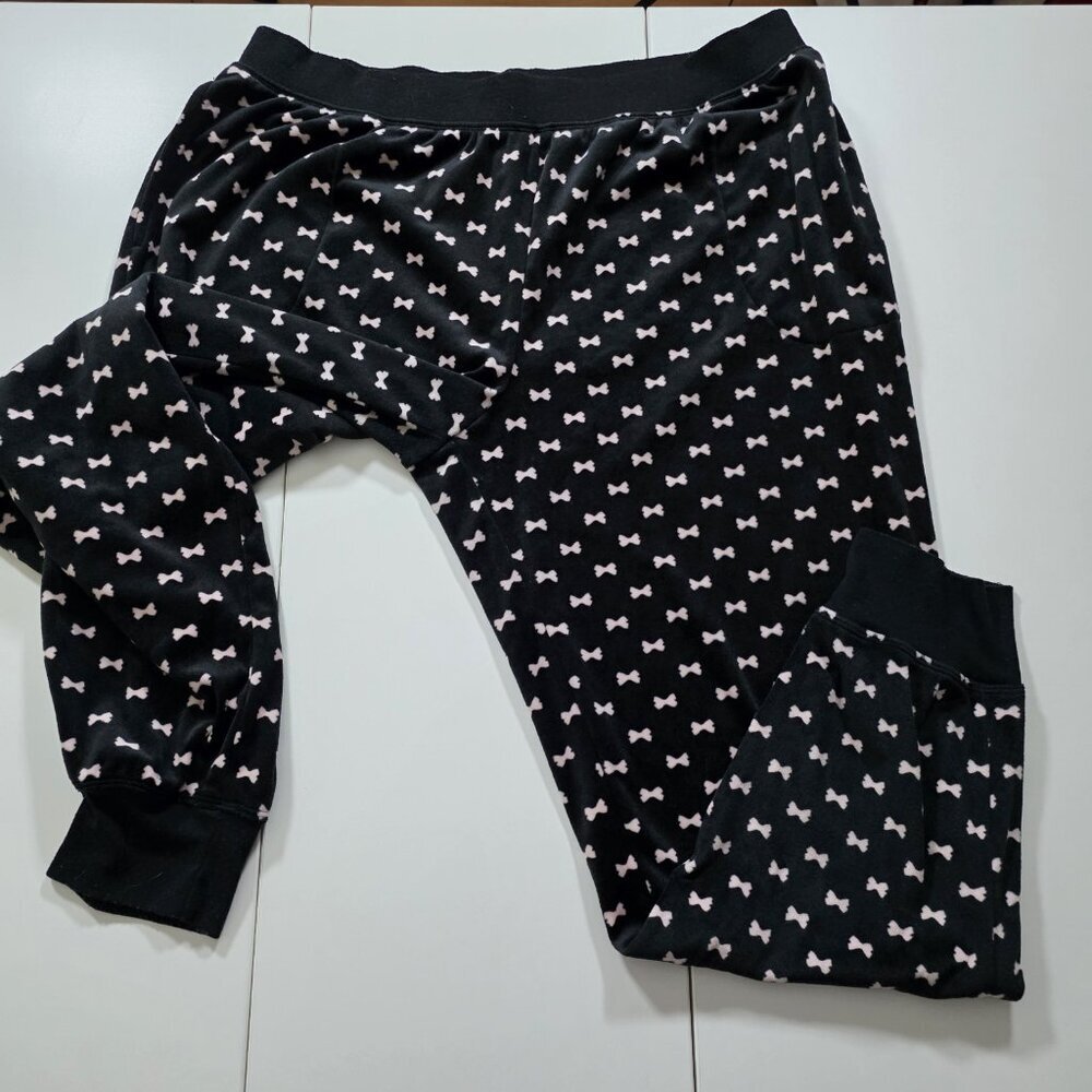 Kate Spade Pajama Set Womens L Black Pink Bow Tie Pattern Pockets Fleece Boho - Picture 14 of 16
